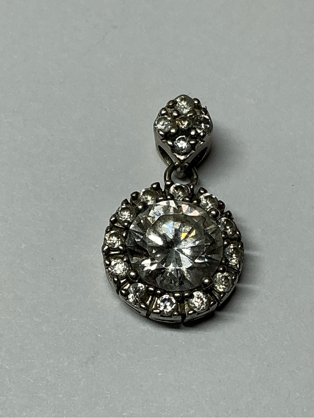 Sterling Silver Crystal Halo Pendant Necklace - Silver Tone